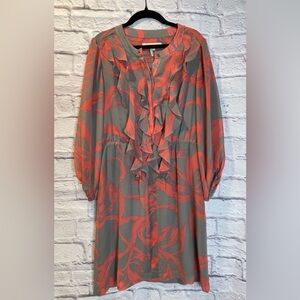 Max & Cleo Ruffled Pink and Gray V-Neck Dress